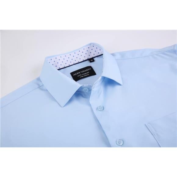 Men's Blue Polo Dress Shirts Regular Fit Long Sleeve Stretch Business‎ T-shirt - Picture 3 of 4